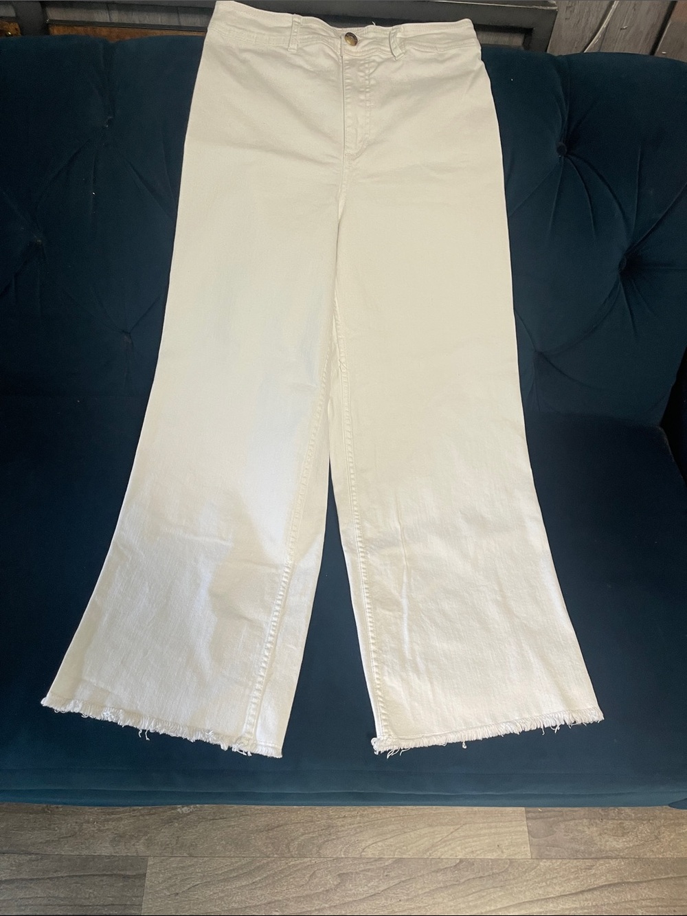 Billabong Cream Wide-Leg Raw Hem Jeans